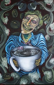 cartoon man who drank too much coffee